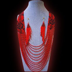 Seed Bead long necklace earrings set: Red